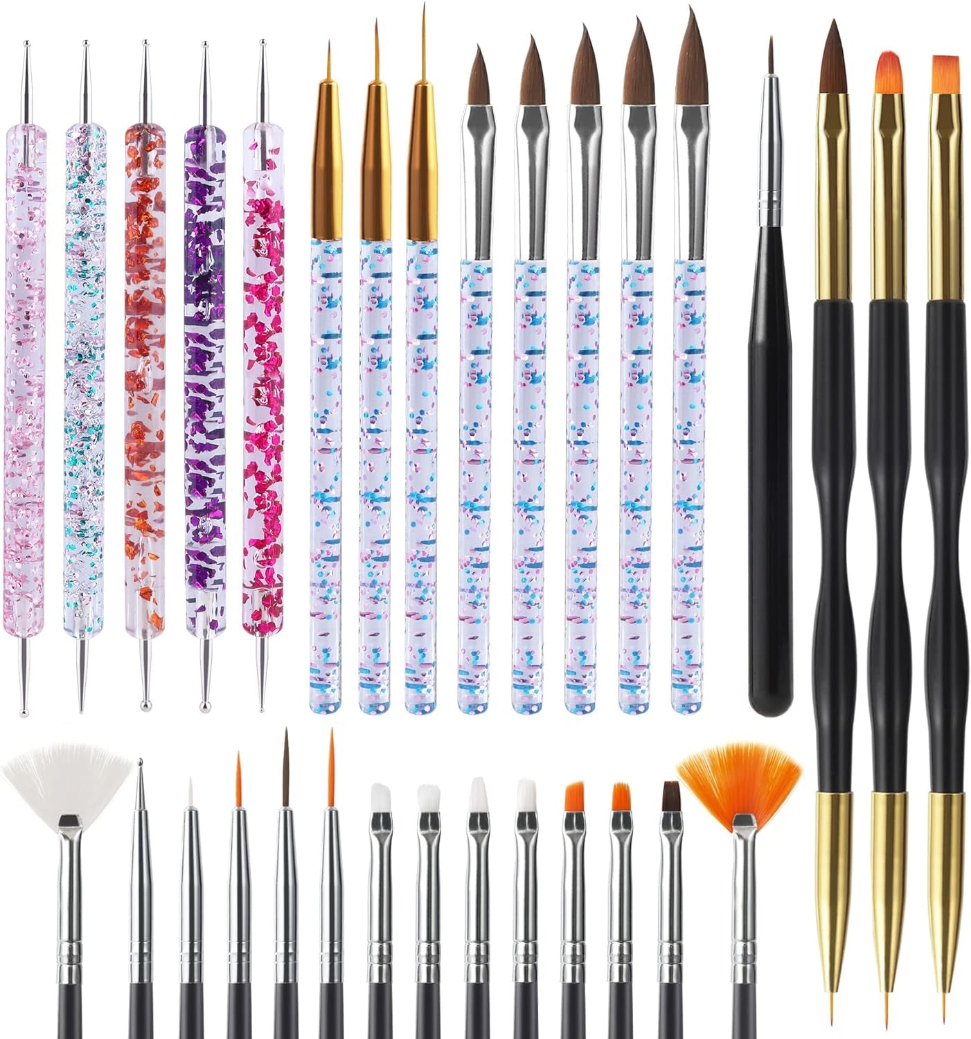 31Pcs Nail Art Brushes, Nail Art Tool Set, Dotting Tools, Dust Brush,Striping Brushes for Long Lines, Drawing Pen for Gel Polish Design Supply