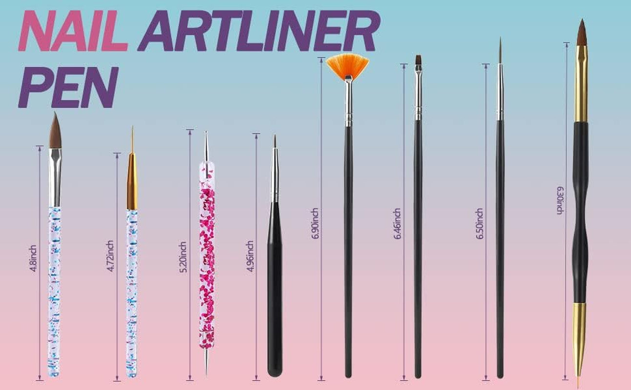 31Pcs Nail Art Brushes, Nail Art Tool Set, Dotting Tools, Dust Brush,Striping Brushes for Long Lines, Drawing Pen for Gel Polish Design Supply